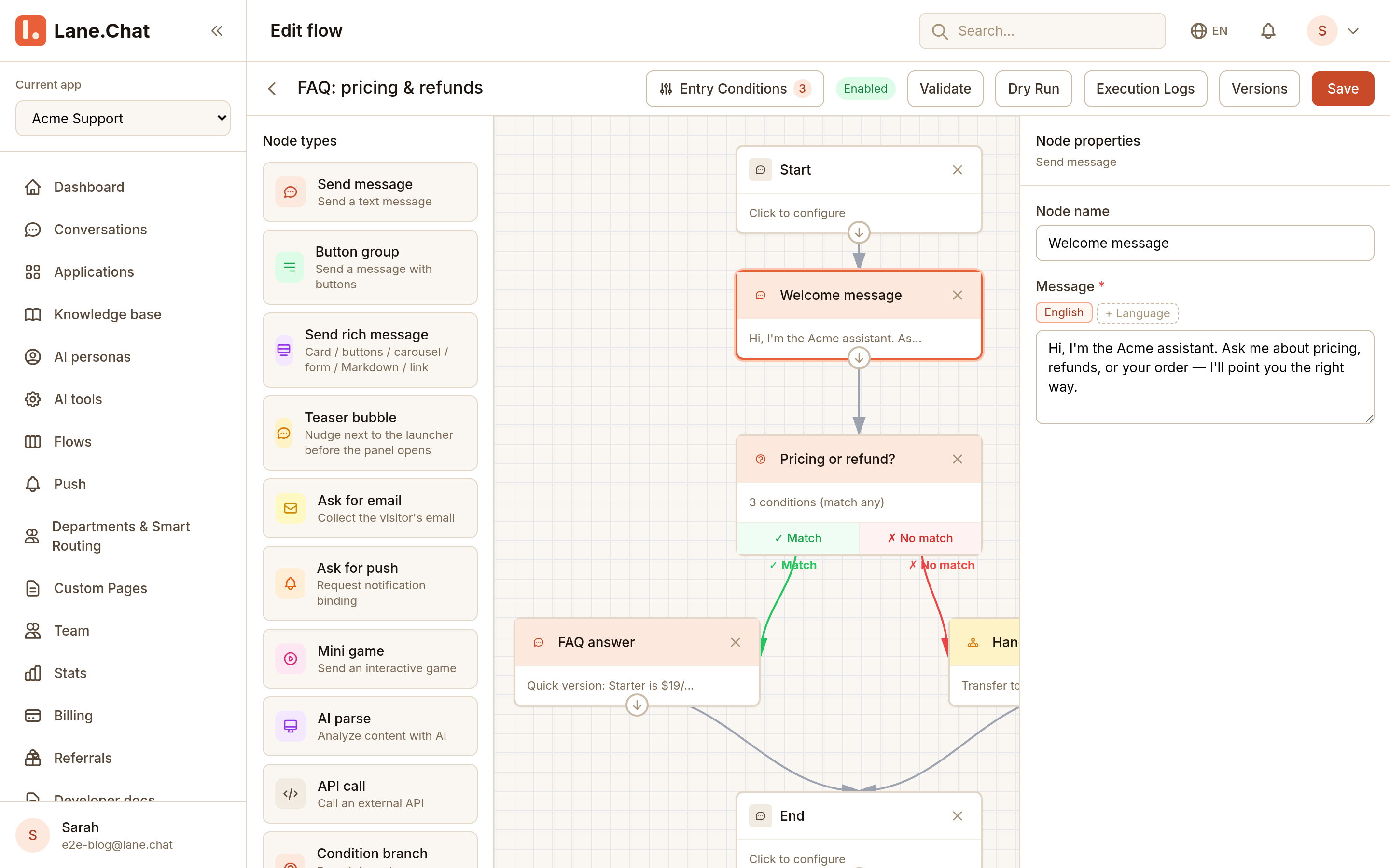 Step 2 — welcome node content