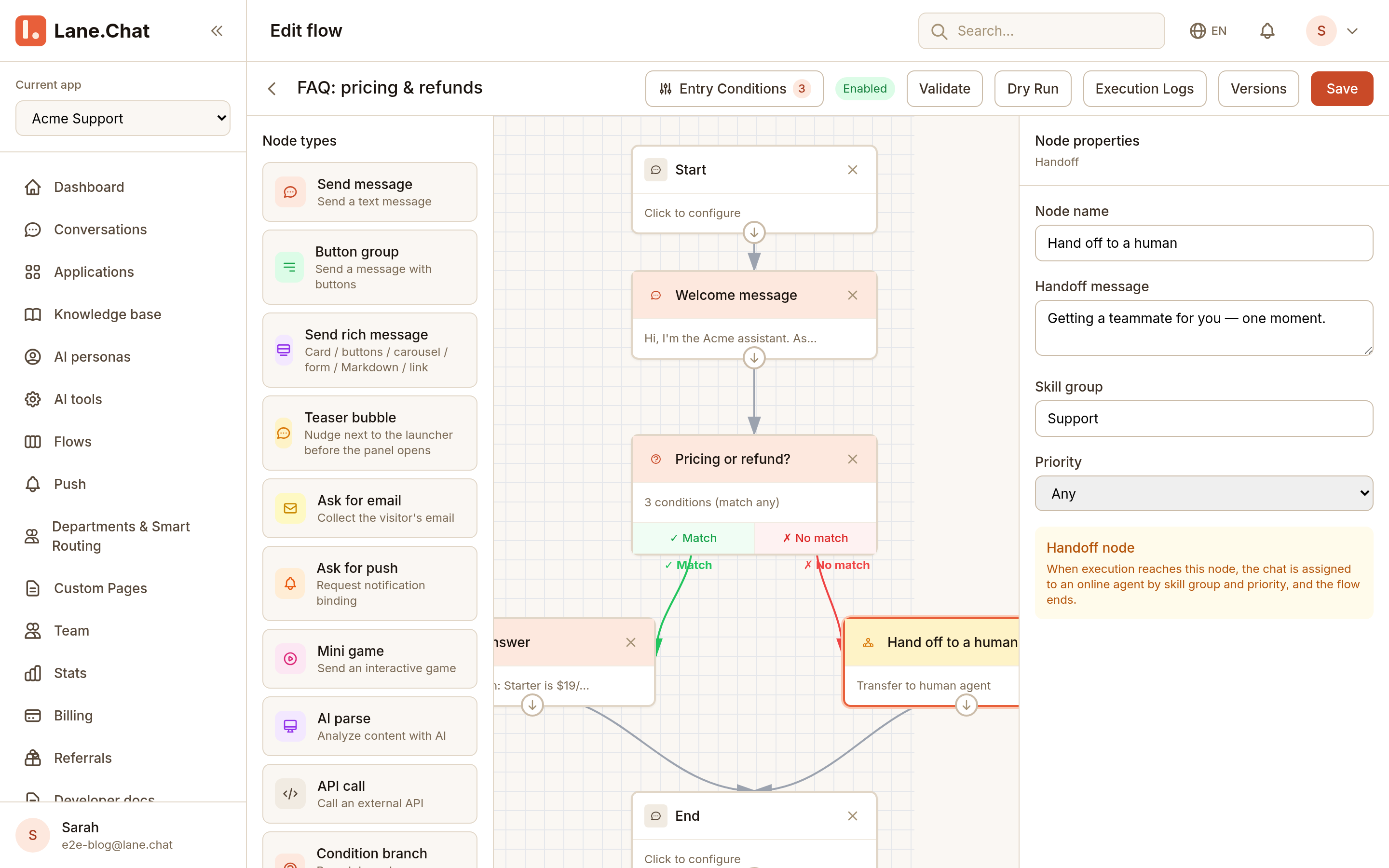 Step 5 — handoff node settings