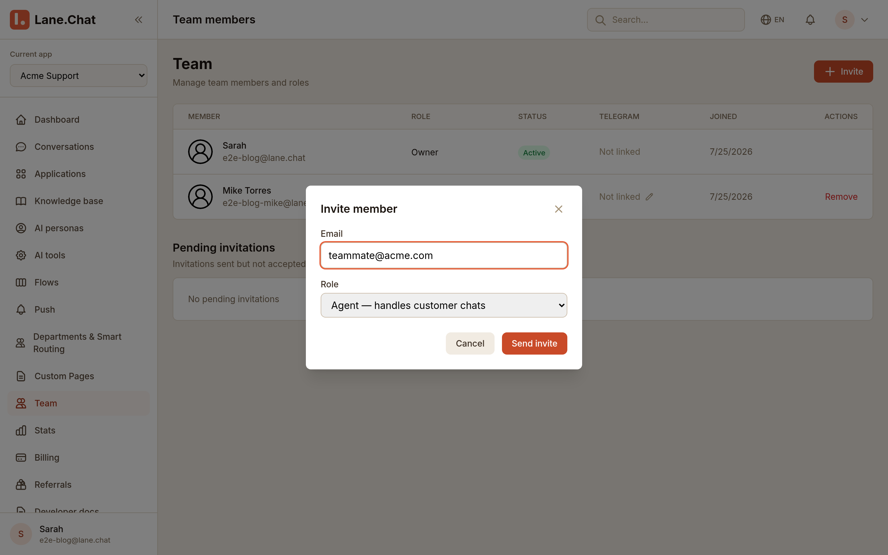 Step 2 — invite modal