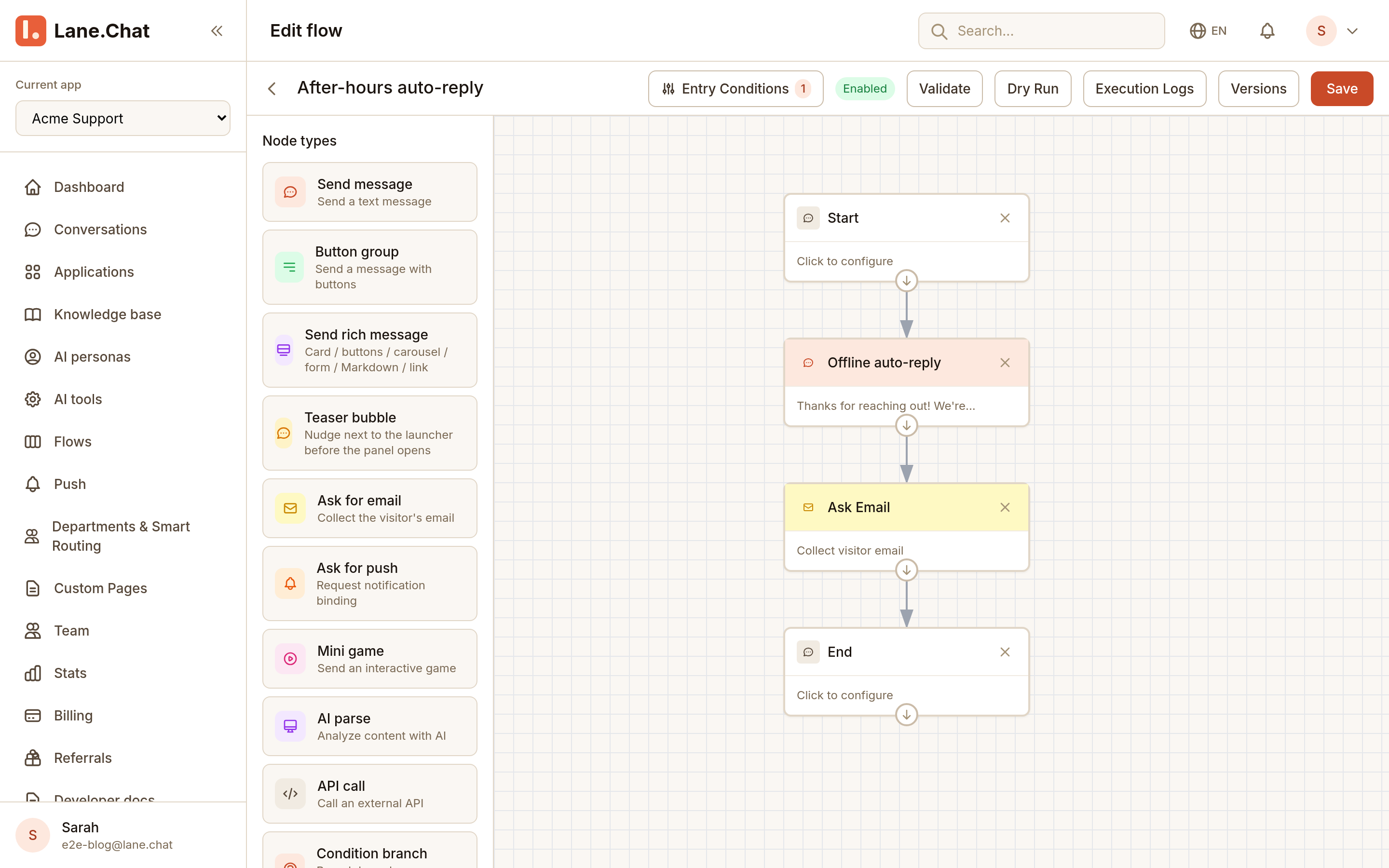 Step 1 — After-hours auto-reply flow