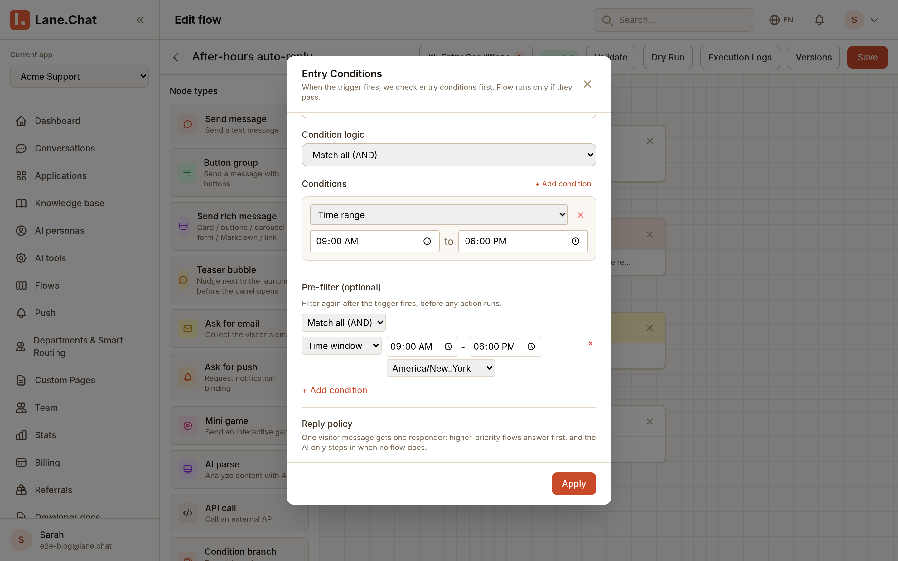 Step 2 — Entry Conditions time window