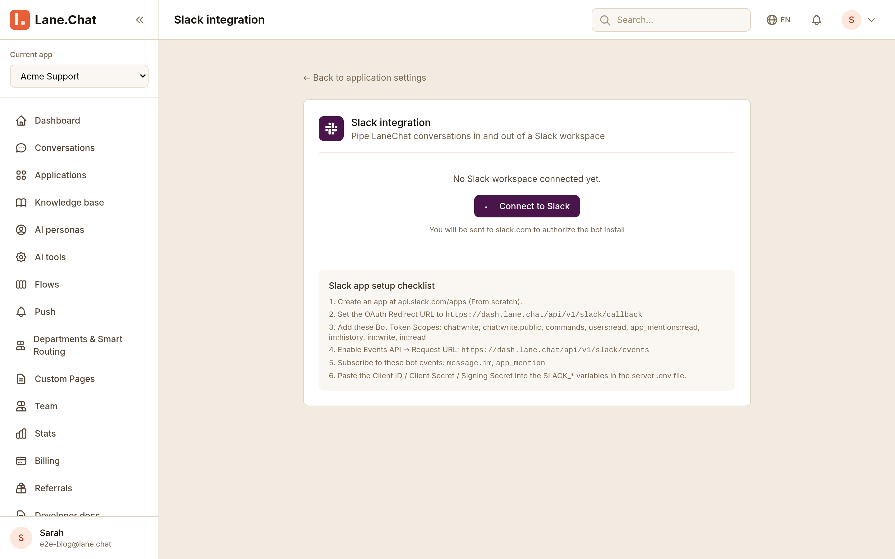 Step 4 — Console Slack binding page